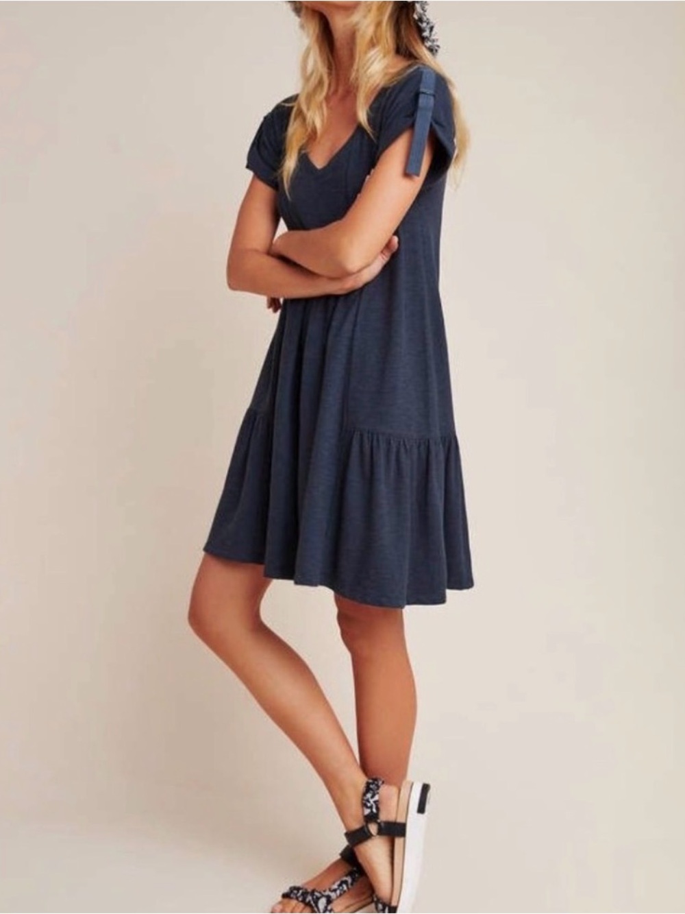 Saturday Sunday by Anthropologie navy mini dress v neck military sleeve small